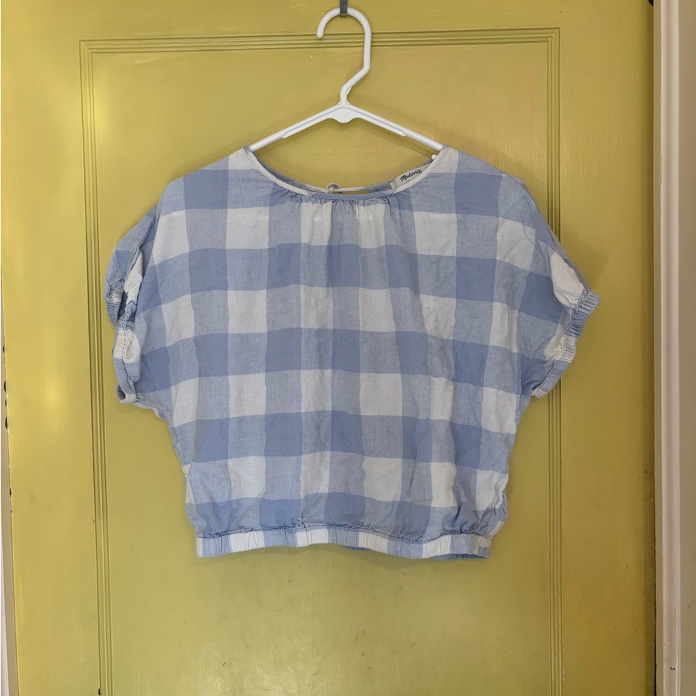 Madewell Linen-Blend Michele Bubble Top in Gingham Check